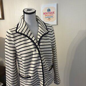 Talbots  Cardigan in Ivory and Indigo Stripe, Size Small